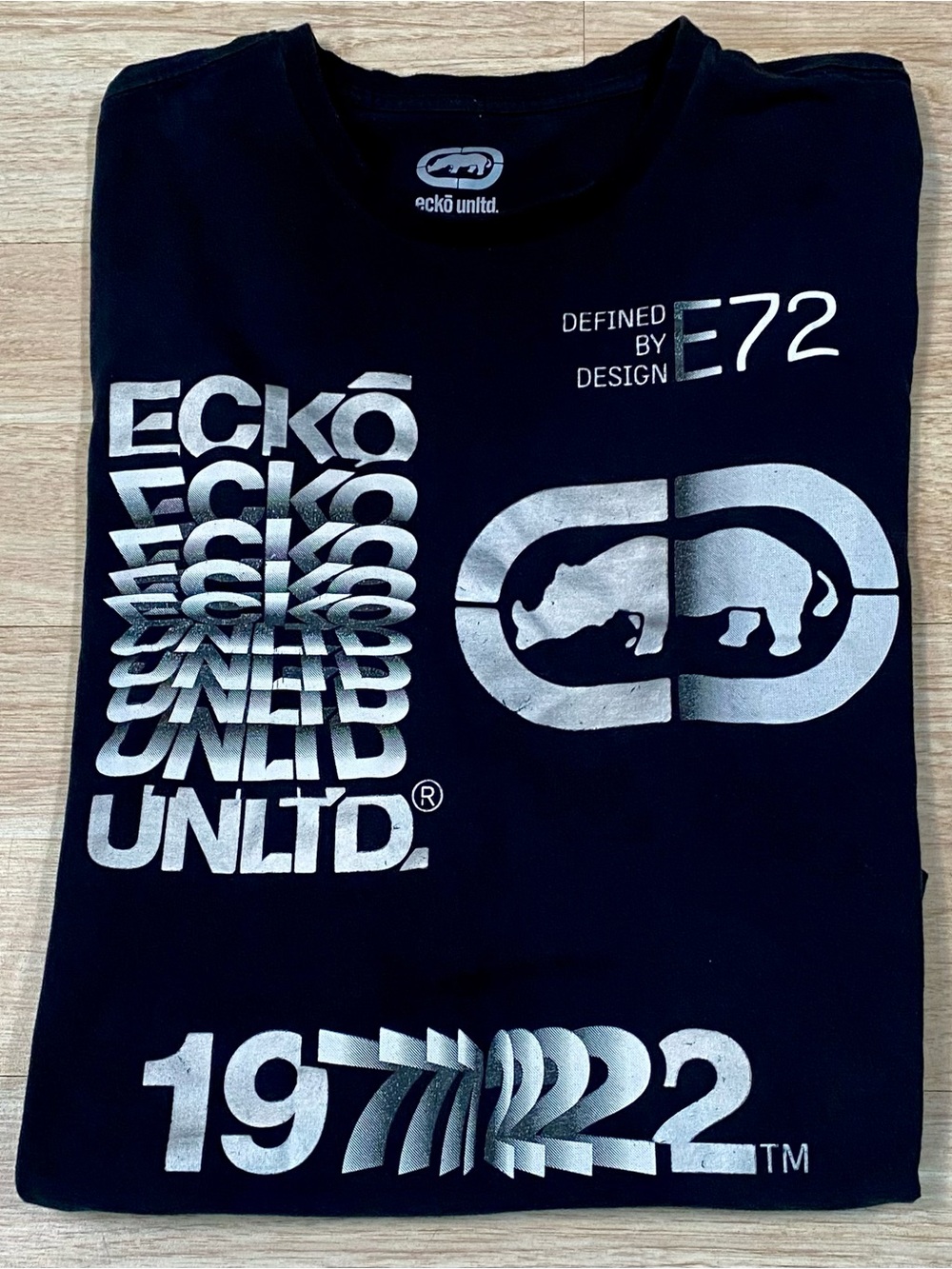 Ecko Unltd T-Shirt Men’s 3XL Black Graphic 1972 E72 Silver Logo Print Tee Shirt